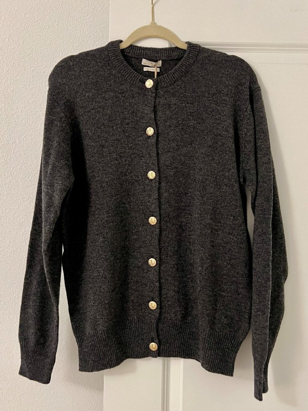 House of Bruar Gray 100% Pure Lambswool Cardigan Sweater, Gold Buttons, NEW